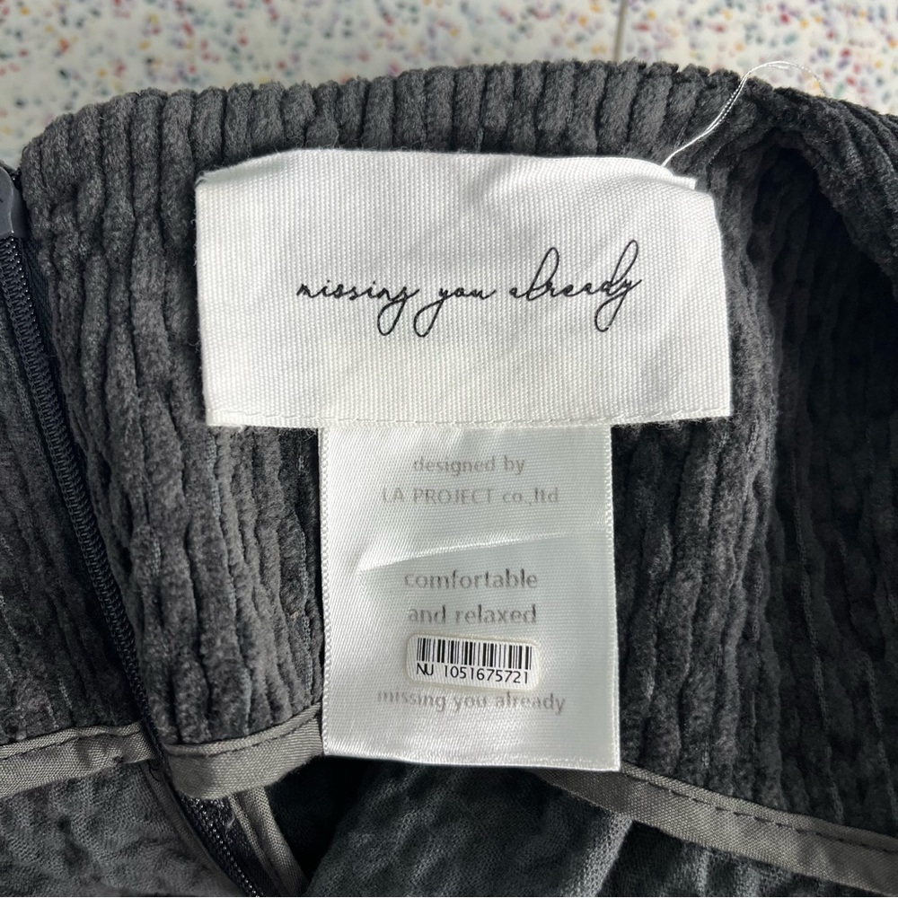 Missing You Already Corduroy Square Neck Jumpsuit Charcoal Gray Women’s Size S - Picture 7 of 12